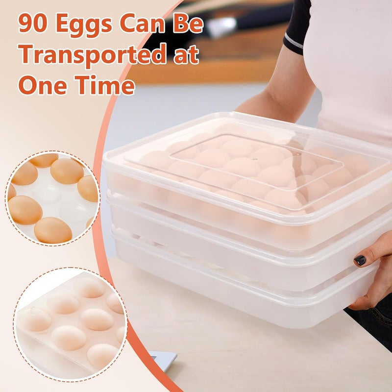 FACULX 3 Pack Deviled Egg Containers with Lid and 8 Pcs Deviled Egg Injector Piping Tool, Egg Organizer for Refrigerator, Fridge Stackable Countertop Portable Egg Platter (transparent-3 packs) - Image 4